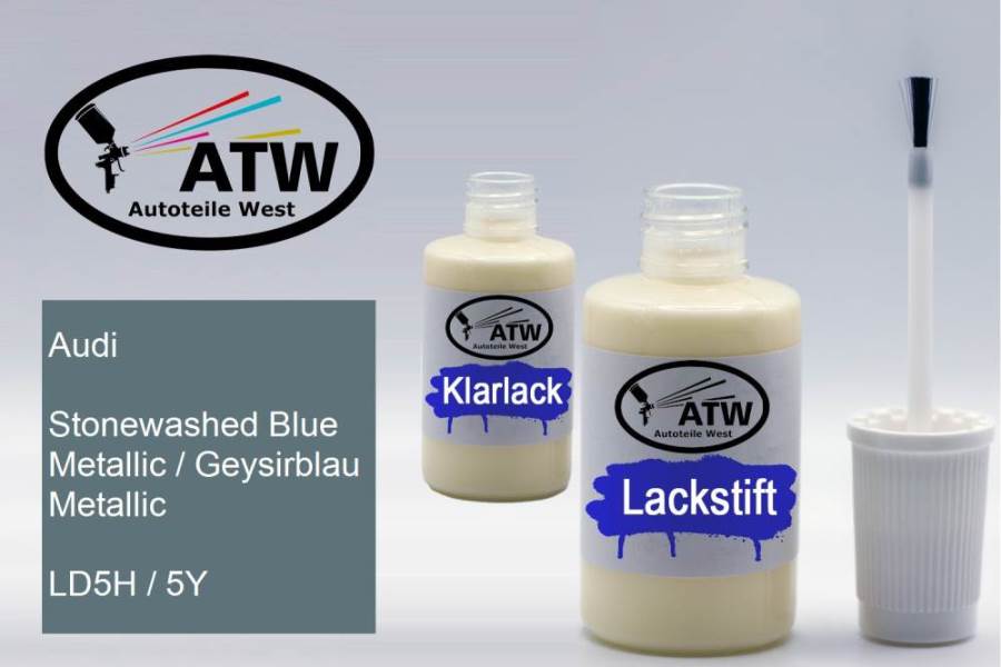 Audi, Stonewashed Blue Metallic / Geysirblau Metallic, LD5H / 5Y: 20ml Lackstift + 20ml Klarlack - Set, von ATW Autoteile West.